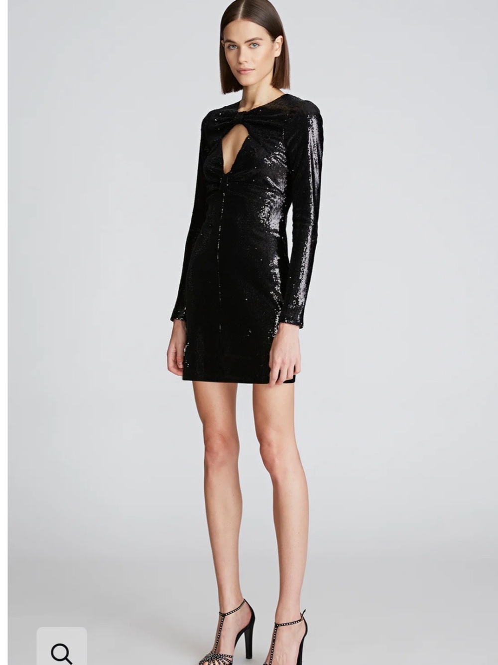 Halston Kaylee Bow Front Cut Out Black Sequined Bodycon Indie Sleeze Dress 8